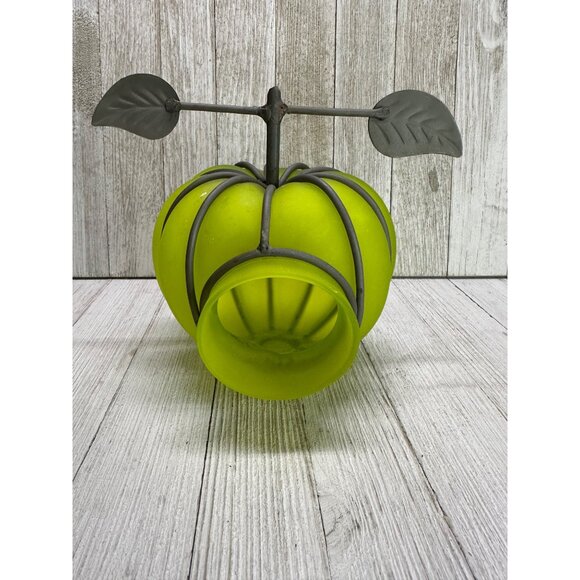 Vtg Glass Metal Green Pumpkin Tea Light Globe 6"H x 5.5"D India Halloween Decor - Picture 3 of 10